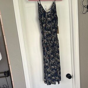Navy Floral Spaghetti-Strap Maxi Dress